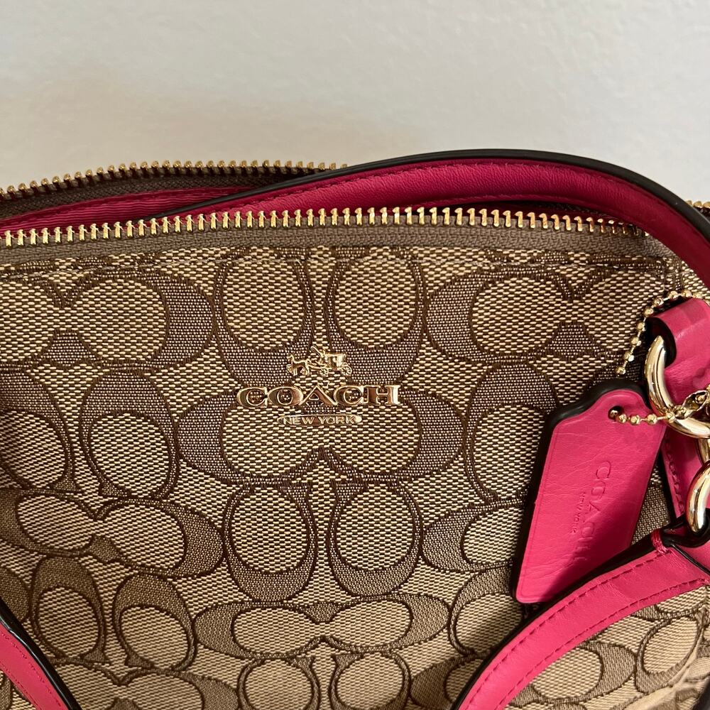 Coach Signature Logo Print Kelsey Bag Purse Canvas Brown Pink Gold Hardware - Picture 4 of 15